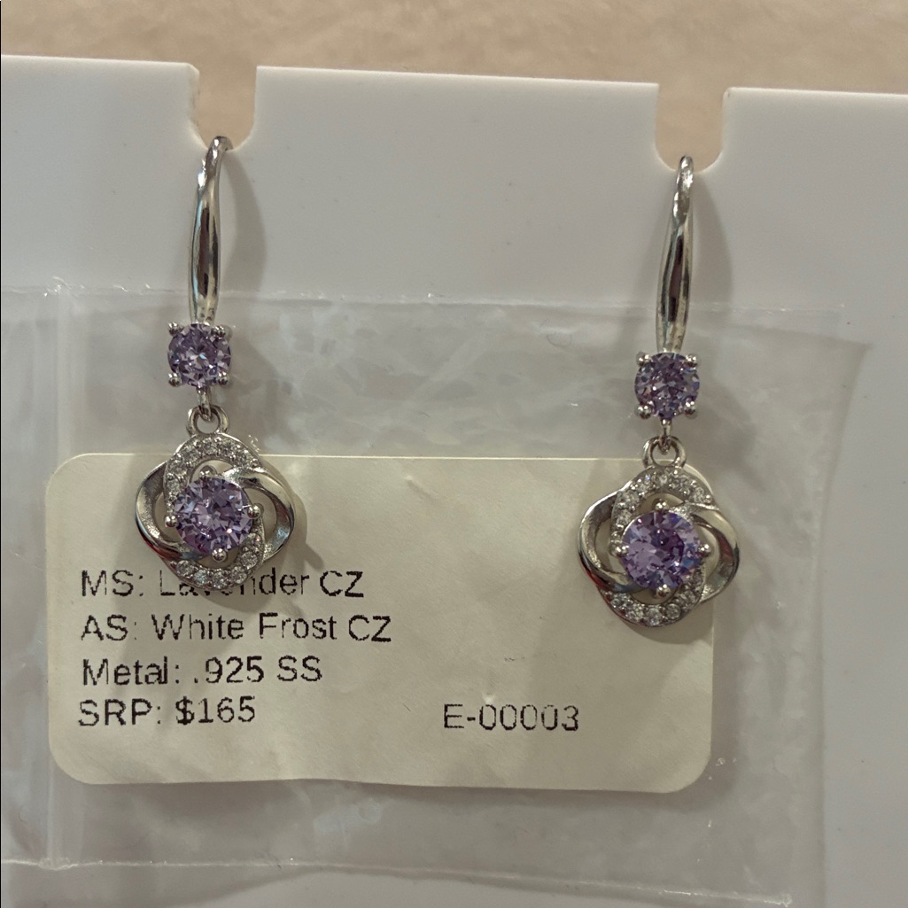 Lavender And Silver Crystal Earrings 22$